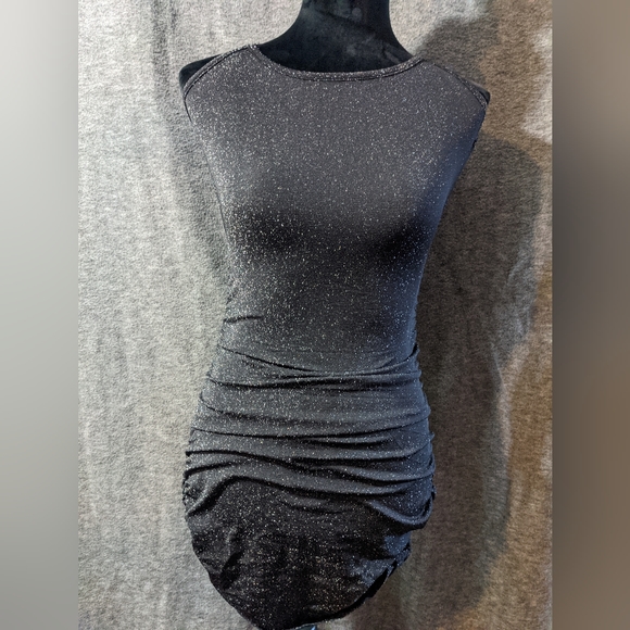 NWOT Sexy Cross Cross Tie Backless Black Glitter Cocktail Dress Size Small - Picture 2 of 5